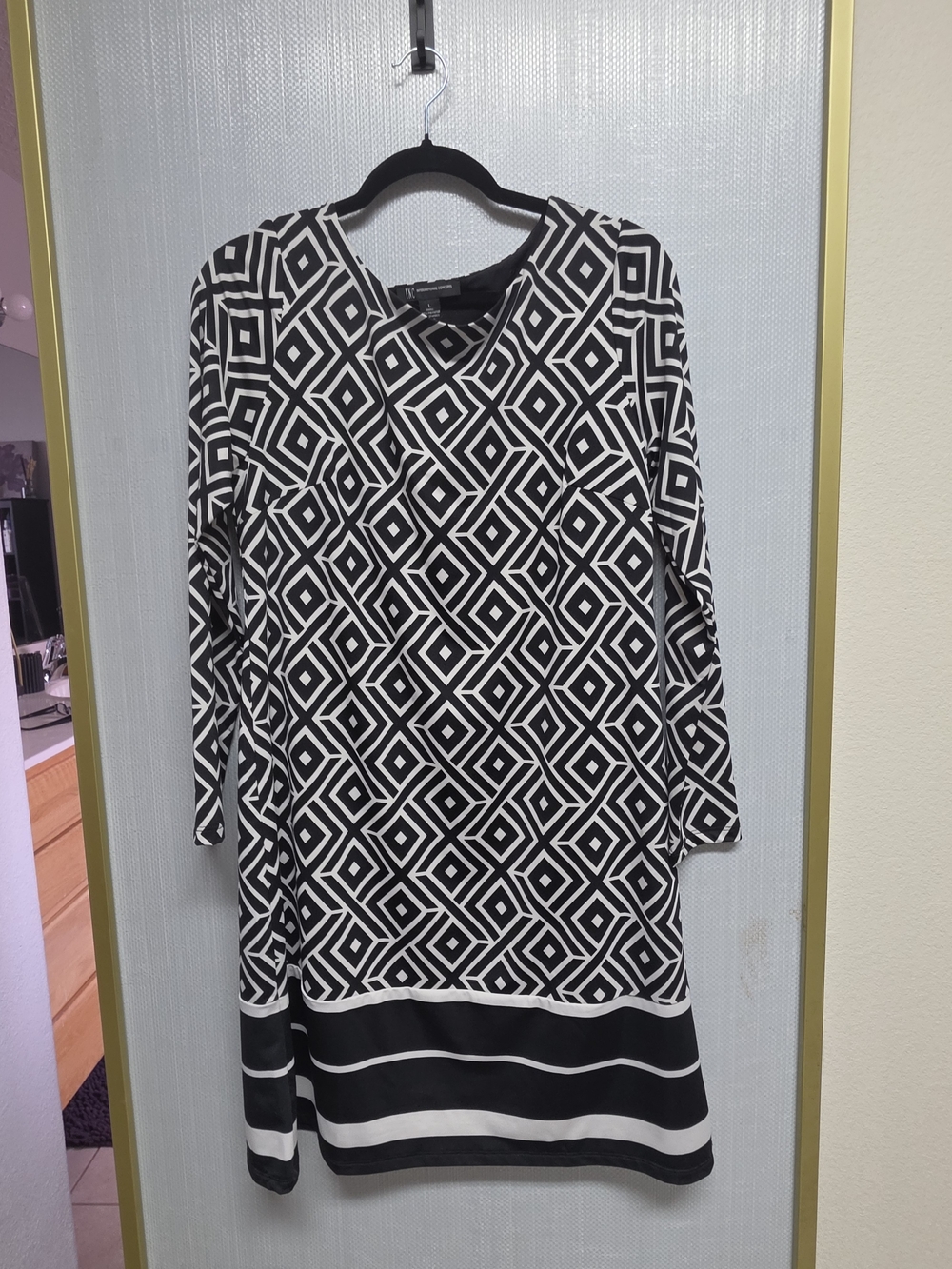 INC International Concepts Black and White Geometric Knit Dress